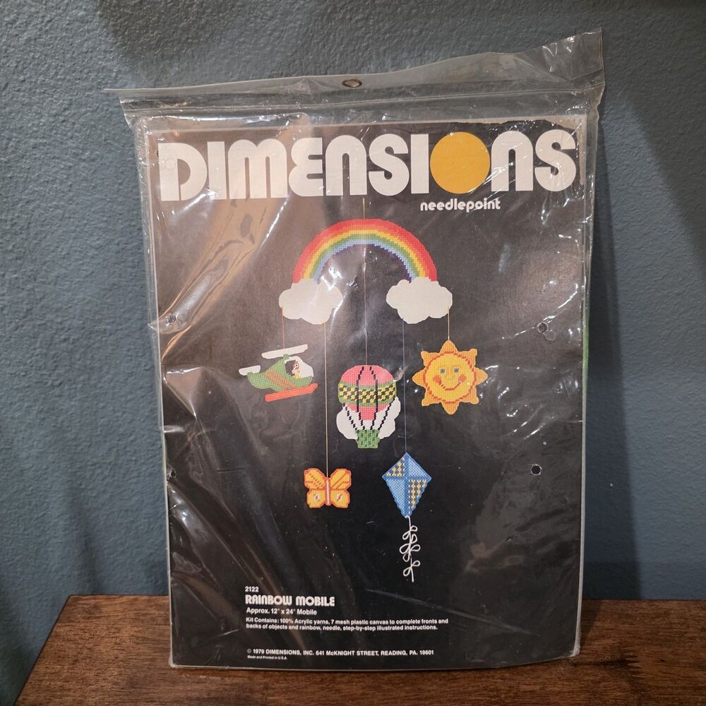 Vintage 1979 Dimension Rainbow Mobile # 2122 Needlepoint Complete Kit Baby